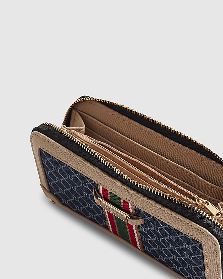 Blue Webbing Front Monogram Print Purse