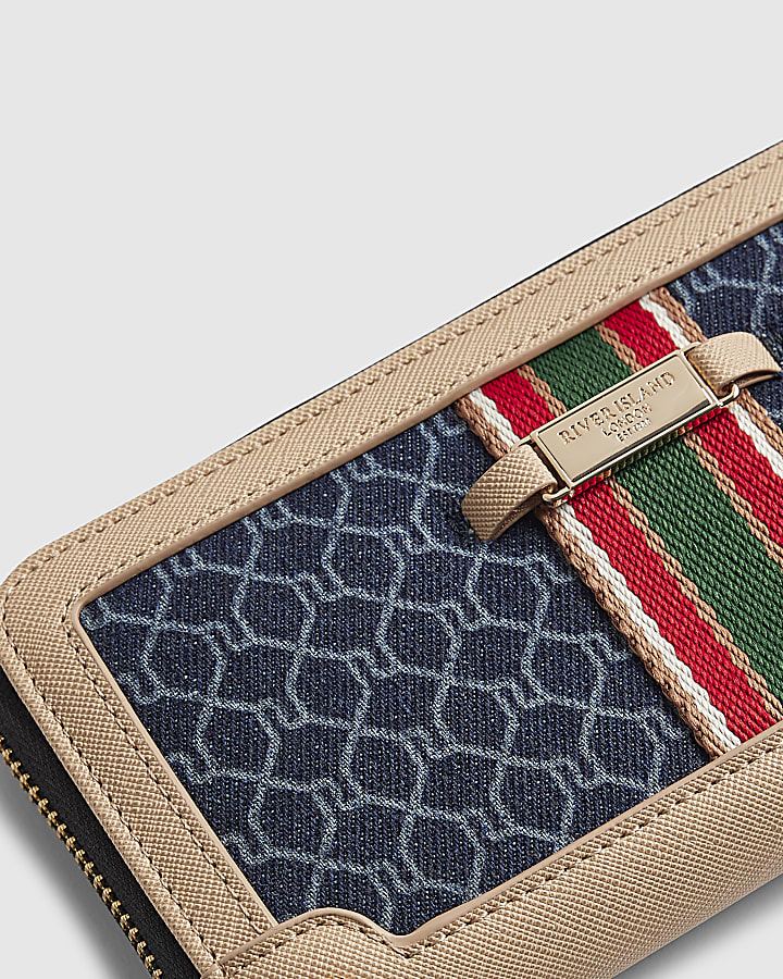 Blue Webbing Front Monogram Print Purse