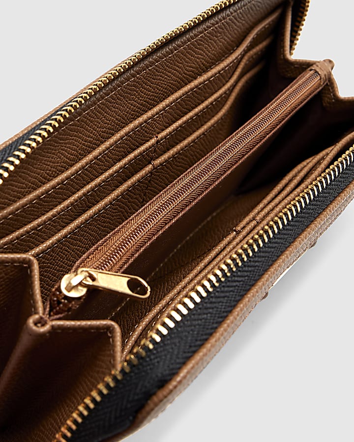 Beige Monogram Webbed Front Zip Around Purse