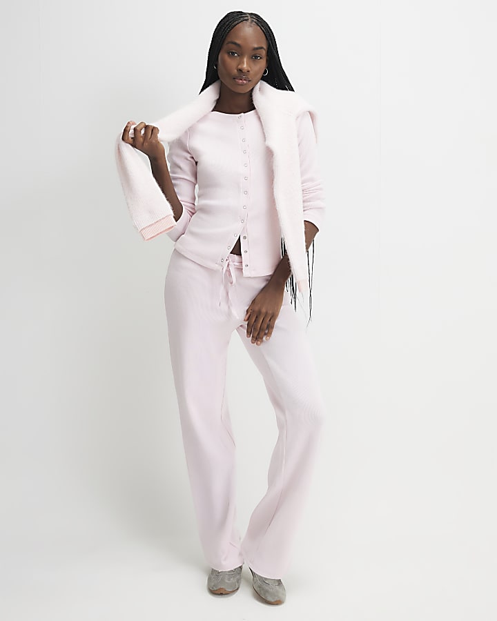 Pink Cardigan and Trousers Loungewear Set