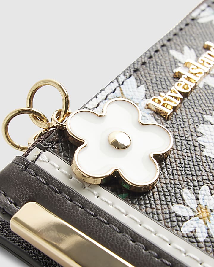 Brown Daisy Monogram Print Mini Purse