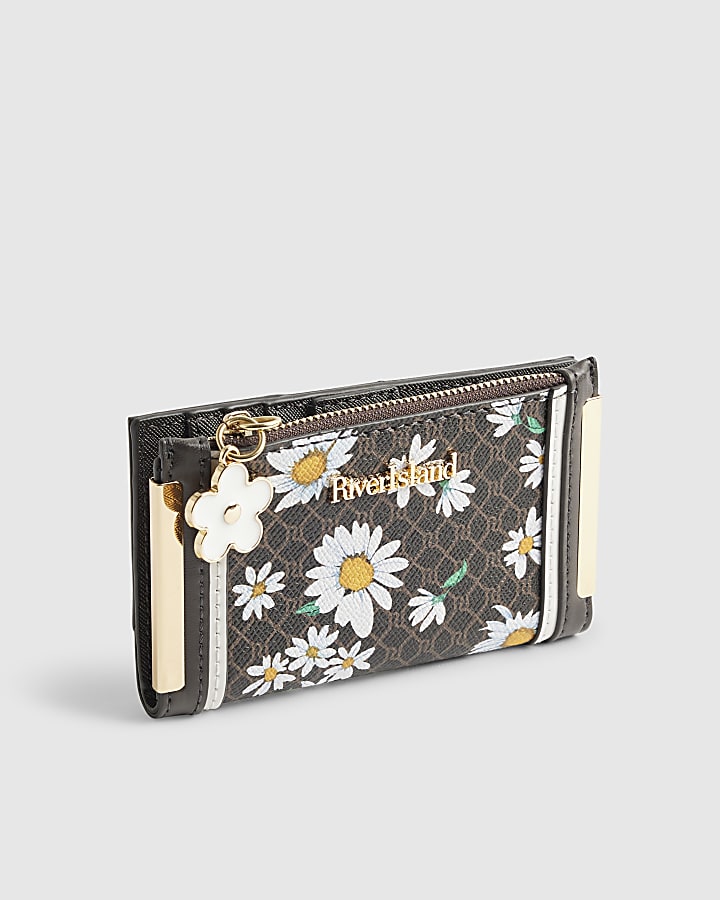 Brown Daisy Monogram Print Mini Purse