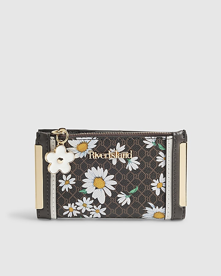 Brown Daisy Monogram Print Mini Purse