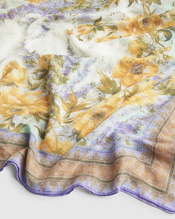 Cream Floral Printed Scarf