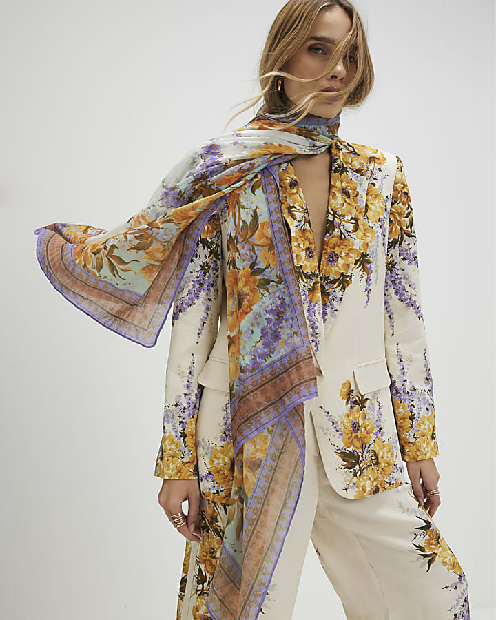 Cream Floral Printed Scarf