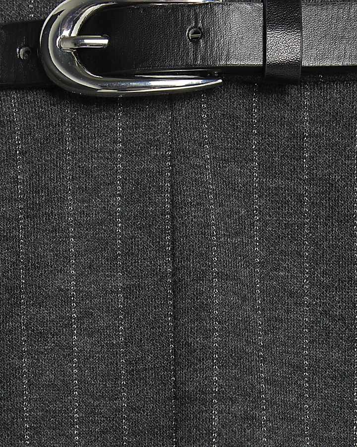 Grey Pinstripe Belted Shorts