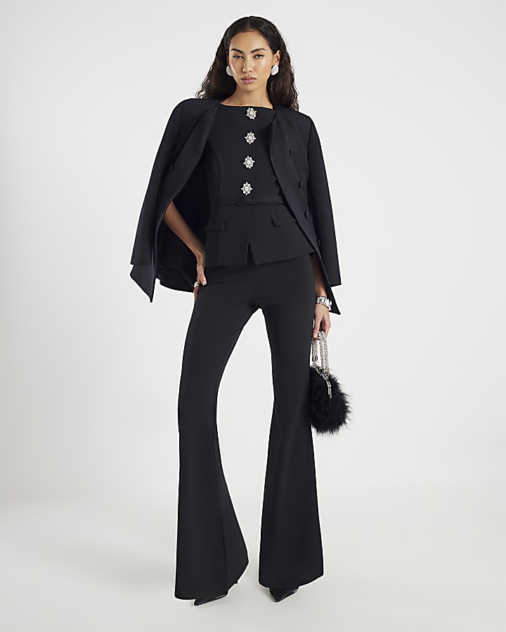 Black Diamante Button Jumpsuit