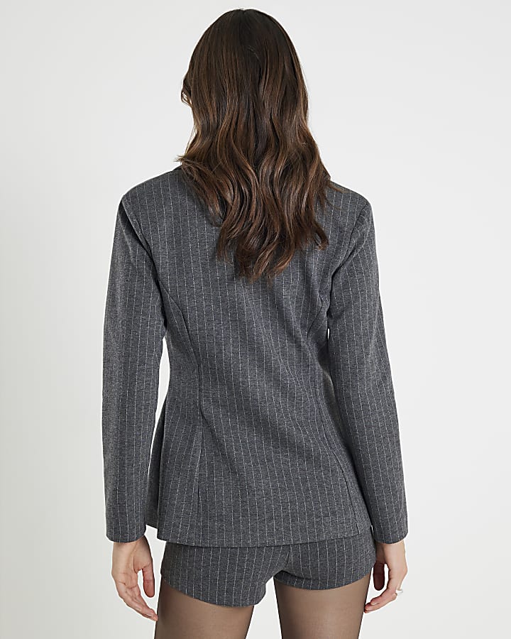 Grey Pinstripe Long Sleeve Blazer