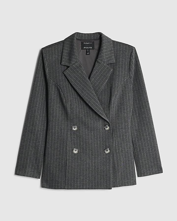 Grey Pinstripe Long Sleeve Blazer
