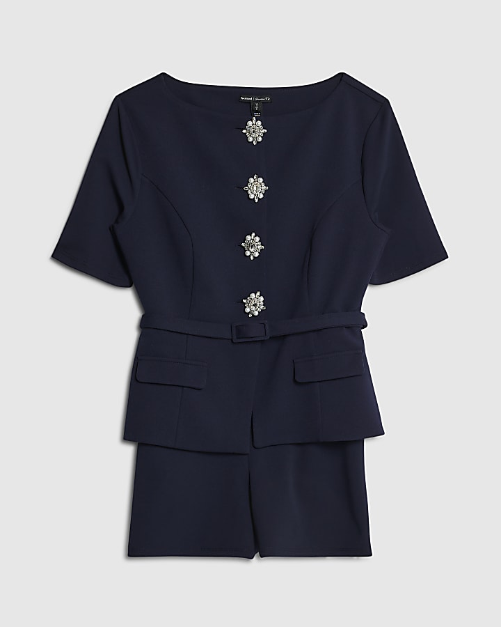 Navy Slash Neck Peplum Playsuit