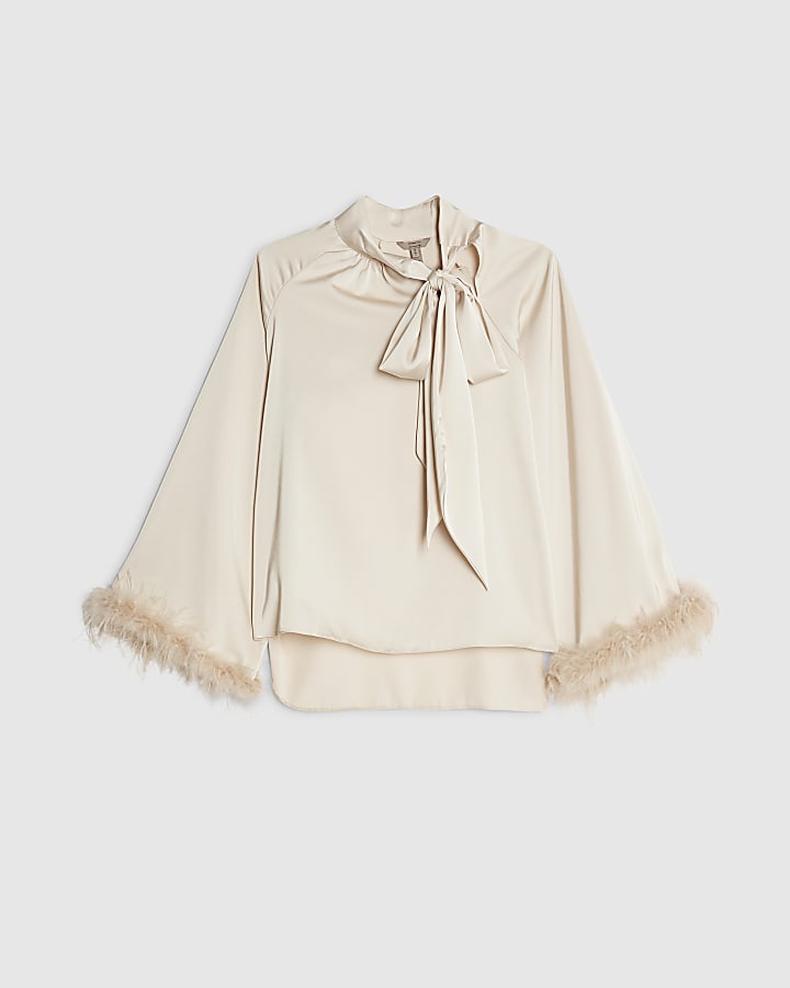 Stone Long Sleeve Feather Blouse