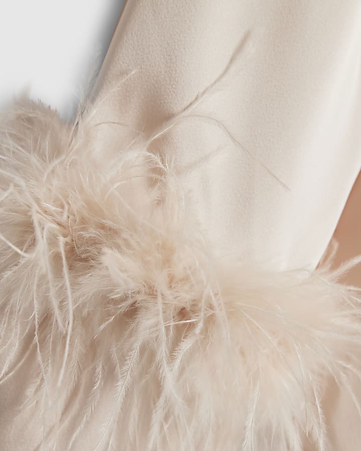 Pink Satin Feather Trim Shirt