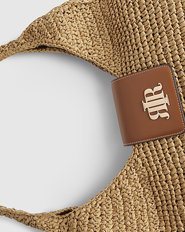 Beige Raffia Flap Front Shoulder Bag