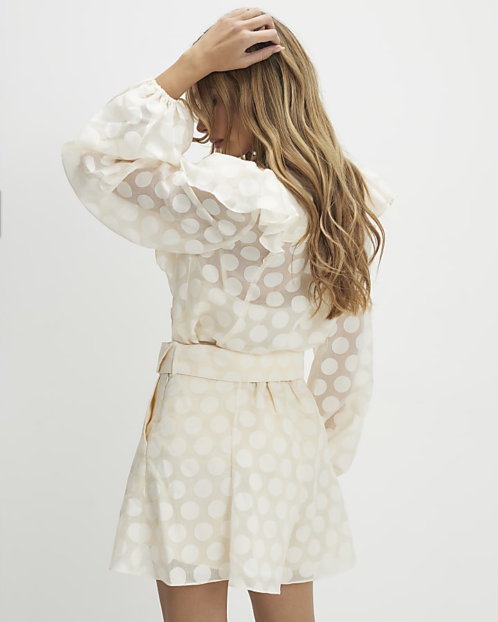 Cream Belted Spot Print Shorts