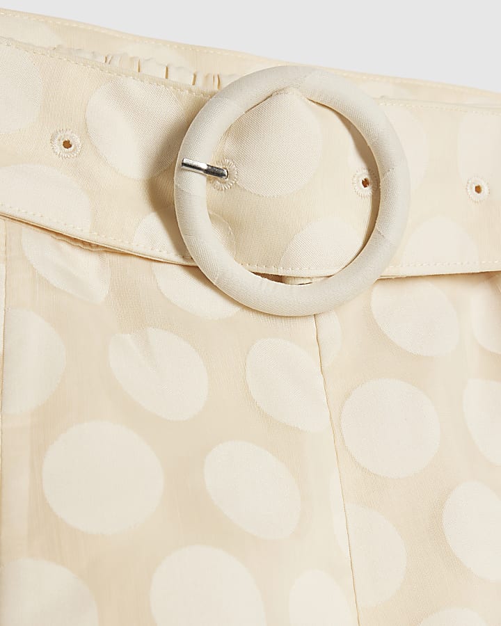 Cream Belted Spot Print Shorts