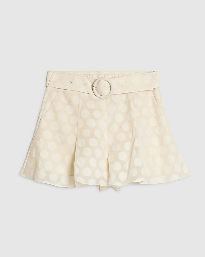 Cream Belted Spot Print Shorts