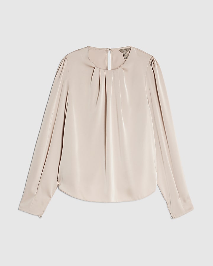 Pink Satin Pleat Front Blouse