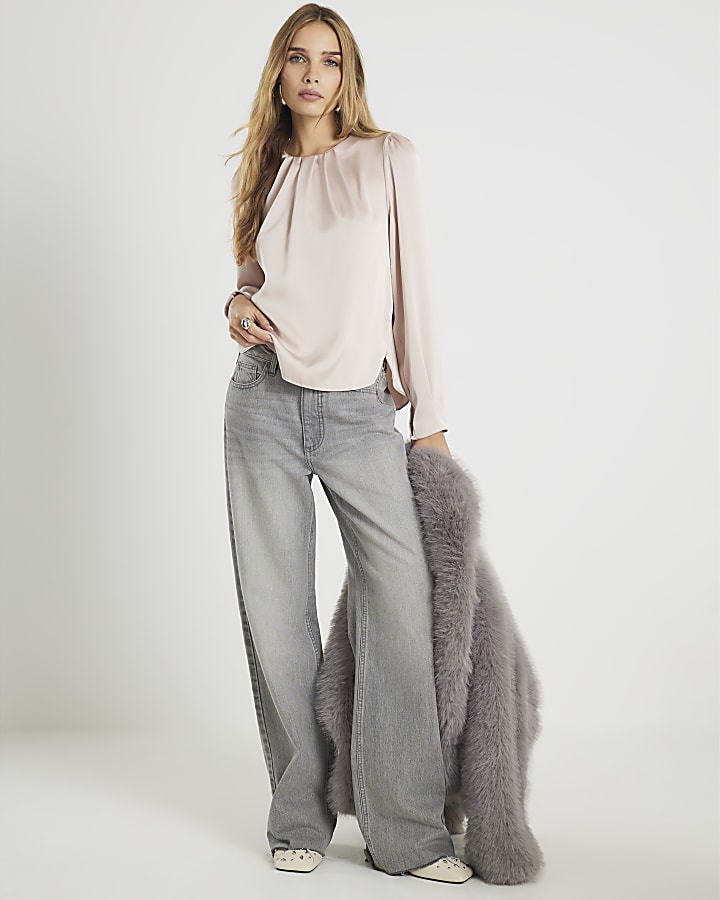 Pink Satin Pleat Front Blouse