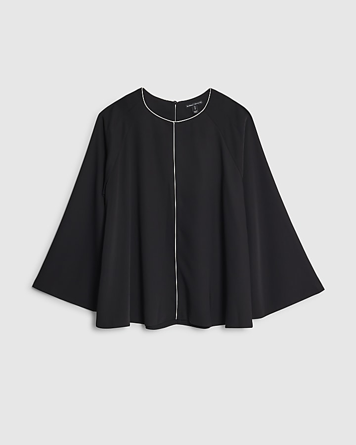Black Long Flute Sleeve Blouse
