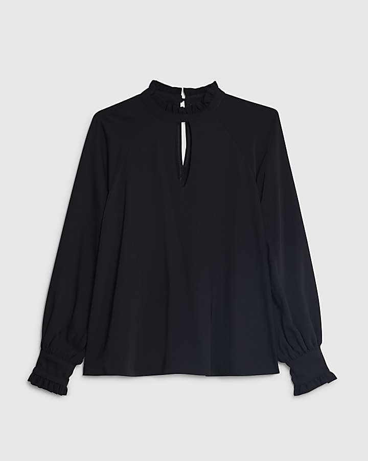 Black Long Sleeve Keyhole Blouse