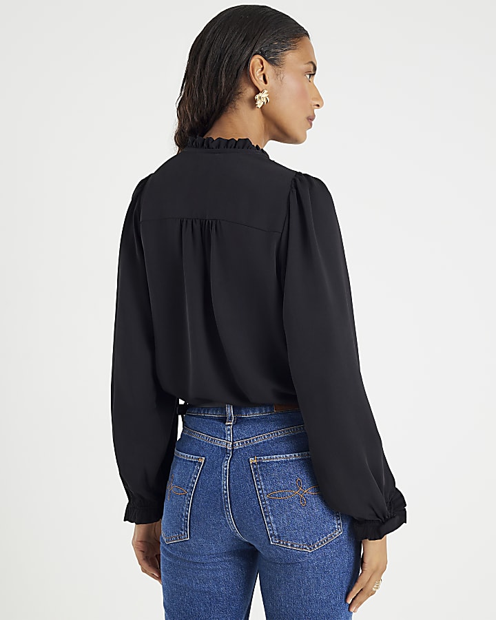 Black Lace Trim Blouse