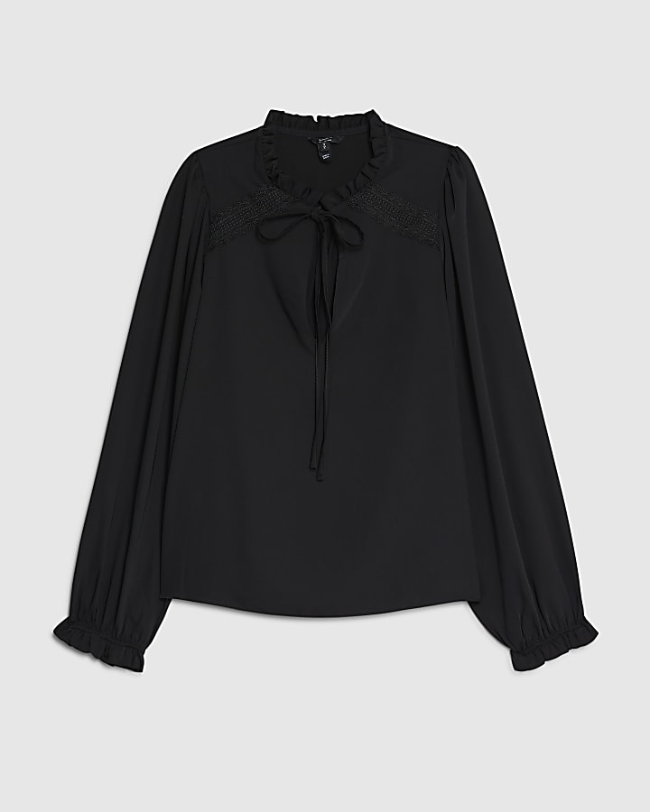 Black Lace Trim Blouse