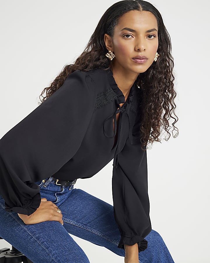 Black Lace Trim Blouse