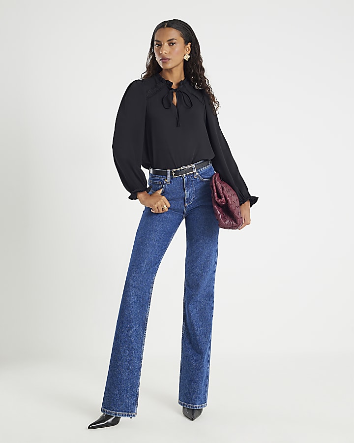 Black Lace Trim Blouse