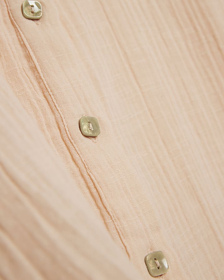 Pink Crinkle Long Sleeve Beach Shirt