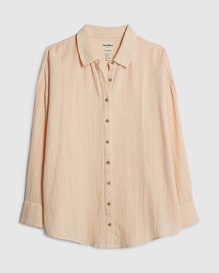 Pink Crinkle Long Sleeve Beach Shirt