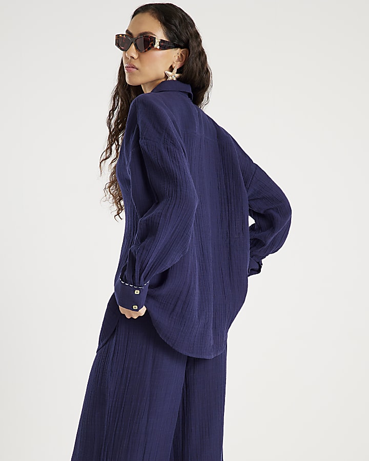 Navy Long Sleeve Beach Shirt