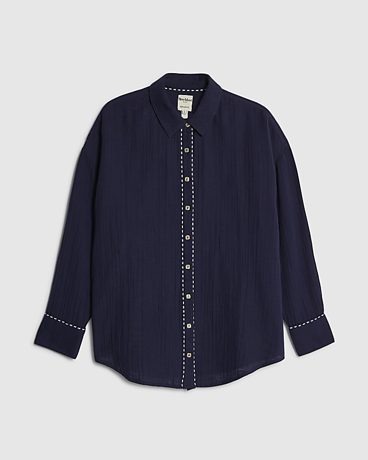 Navy Long Sleeve Beach Shirt