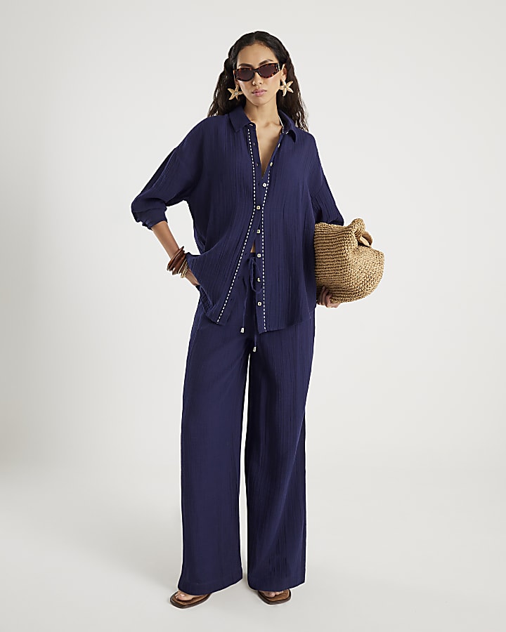 Navy Long Sleeve Beach Shirt