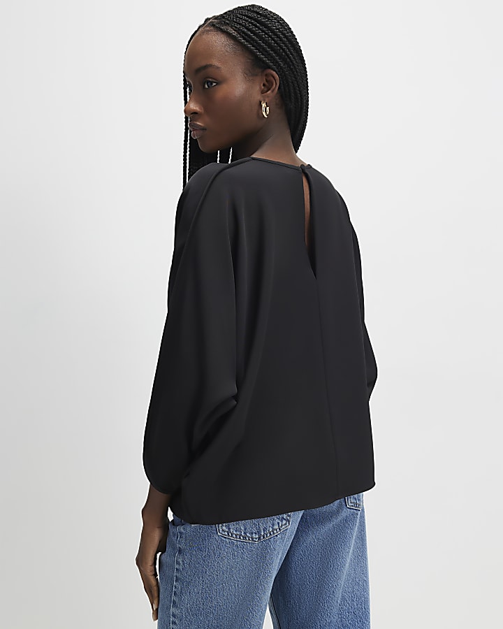Black Long Sleeve Batwing Top