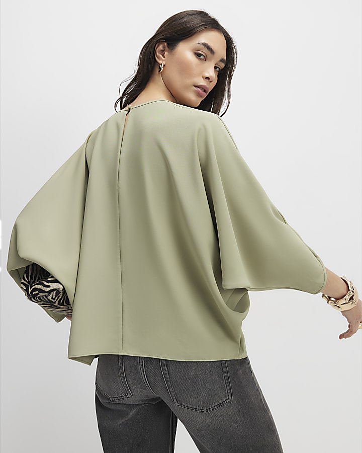 Green Long Sleeve Batwing Top