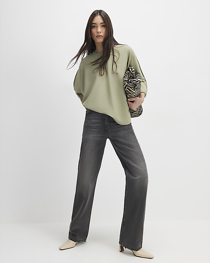 Green Long Sleeve Batwing Top