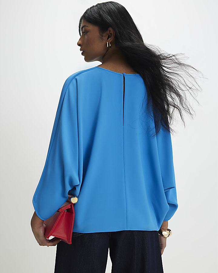 Blue Long Sleeve Batwing Top