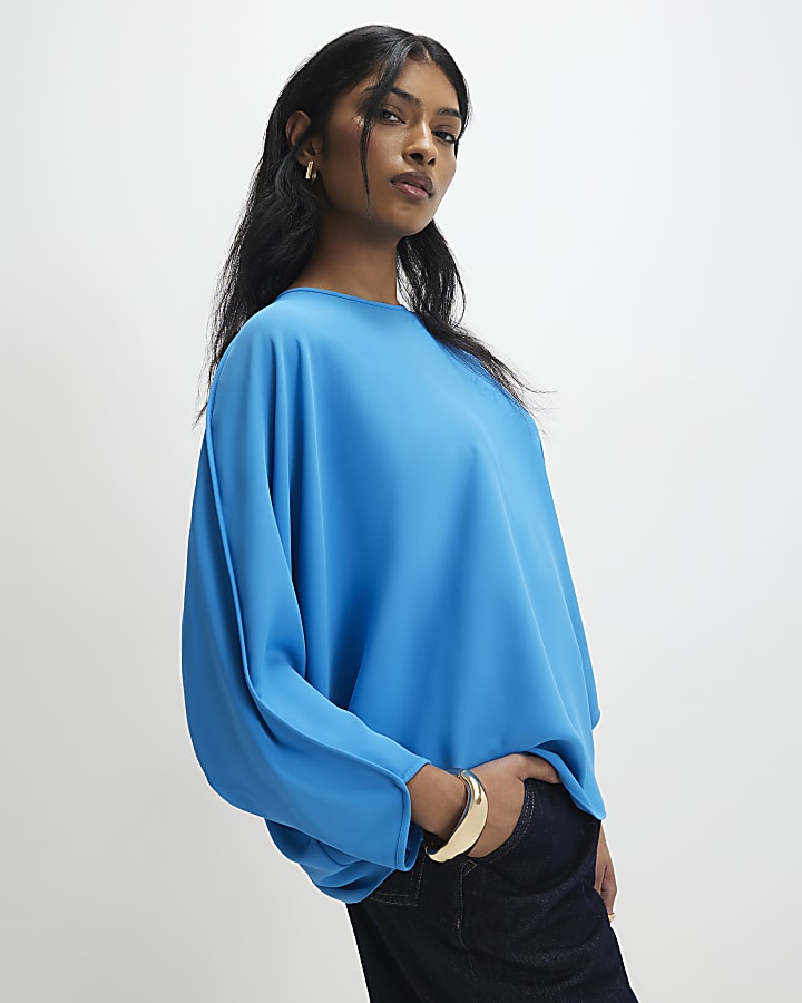 Blue Long Sleeve Batwing Top