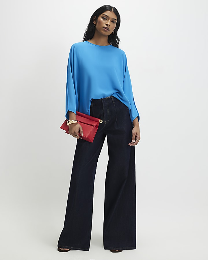 Blue Long Sleeve Batwing Top