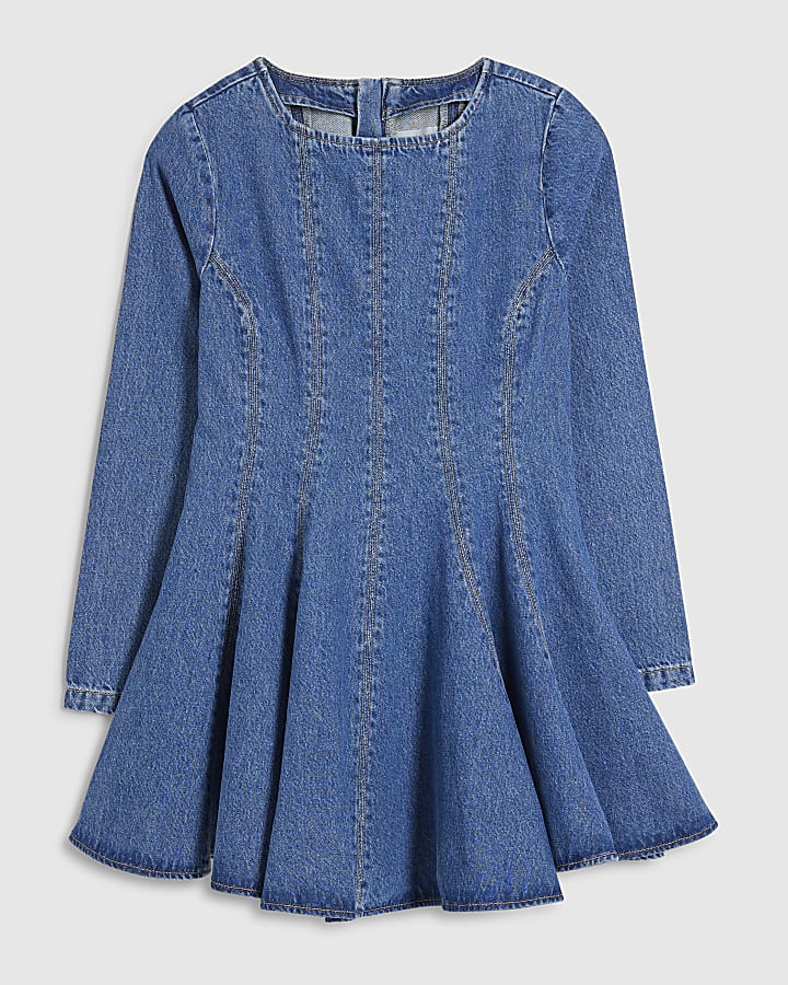 Petite Blue Seamed Denim Mini Dress