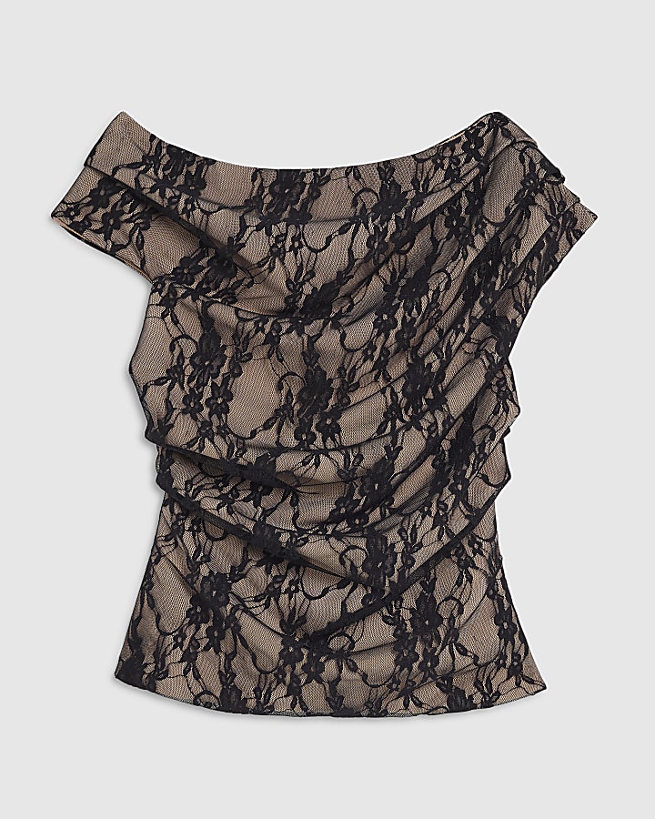 Black Lace Sleeveless Drape Top