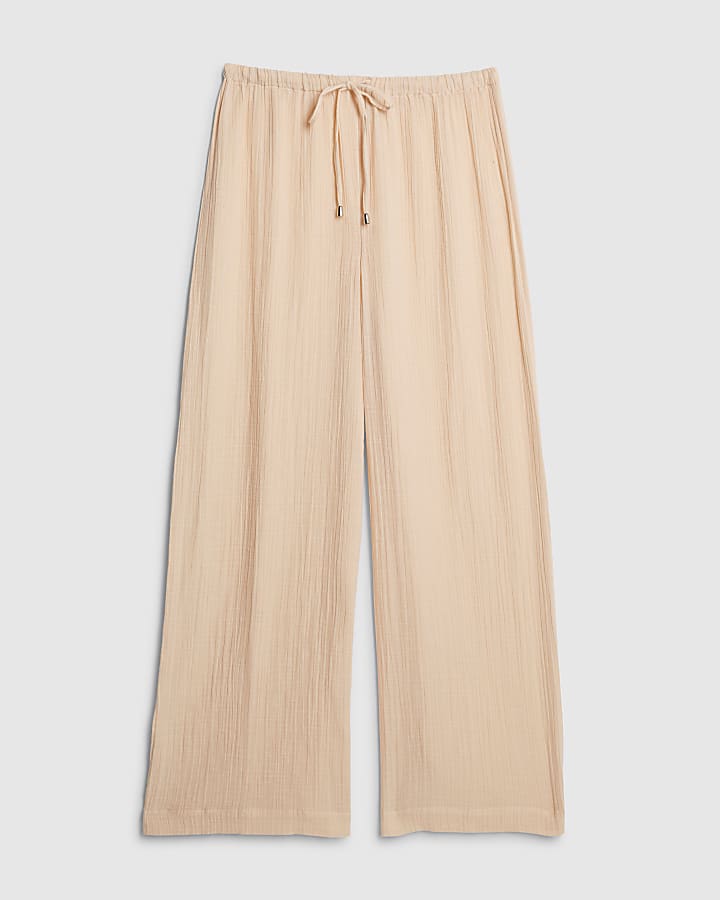 Pink Crinkle Wide Leg Trousers