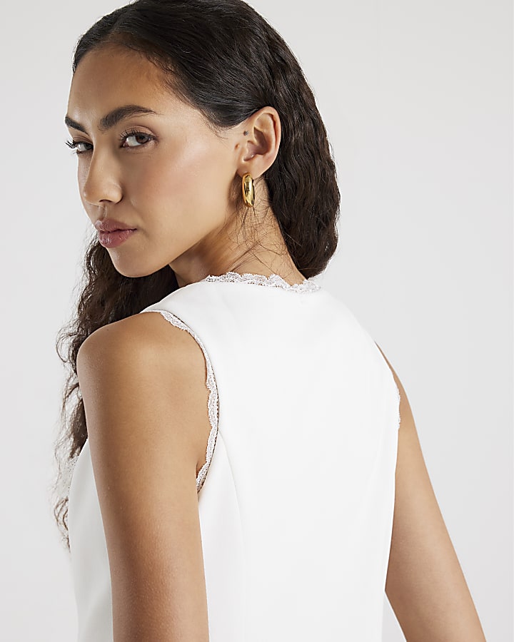 Cream Sleeveless Lace Trim Waistcoat