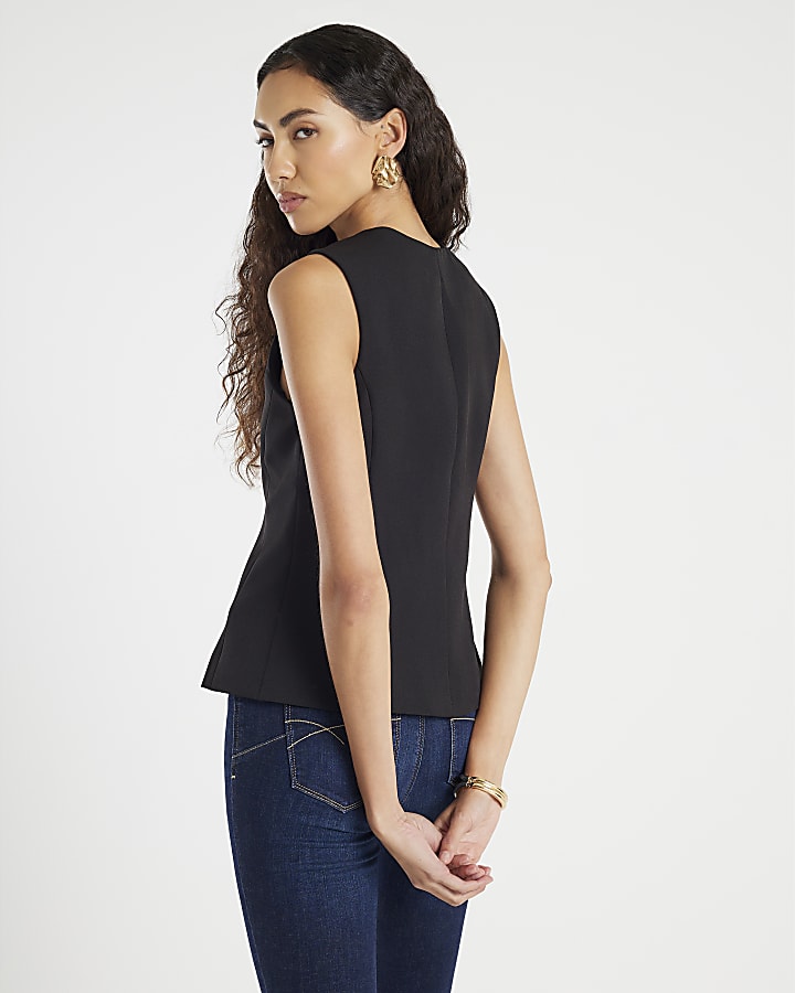 Black Sleeveless V-Neck Waistcoat