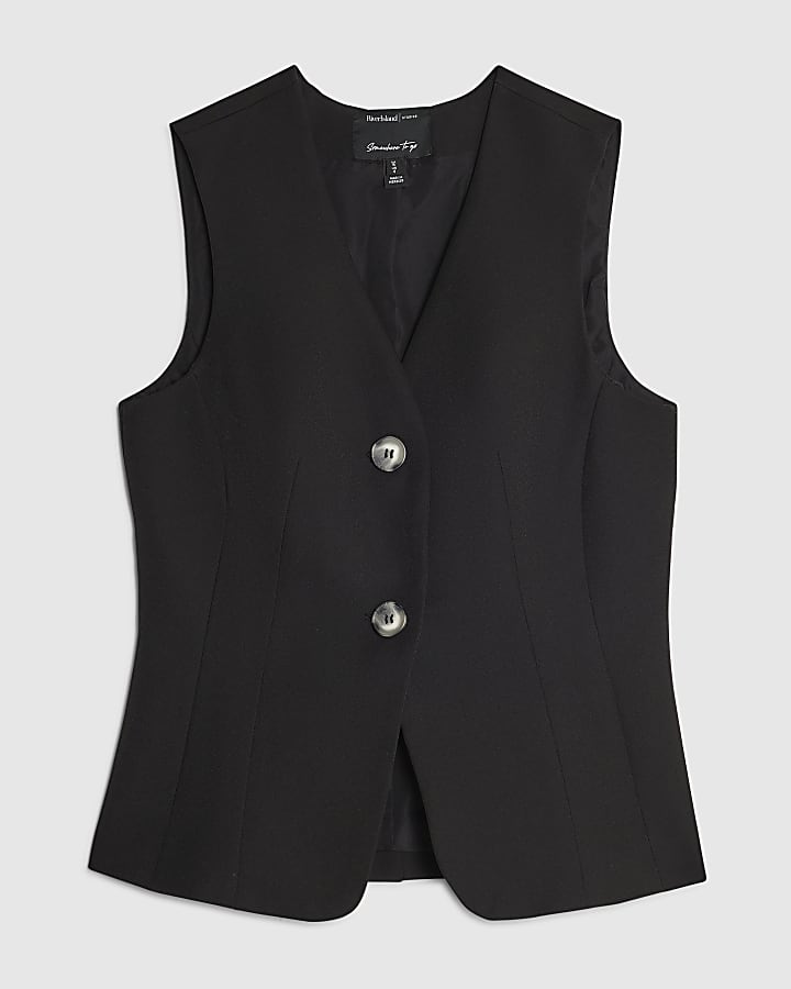 Black Sleeveless V-Neck Waistcoat
