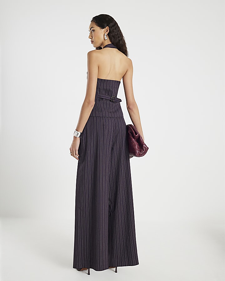 Purple Pinstripe Wide Leg Trousers
