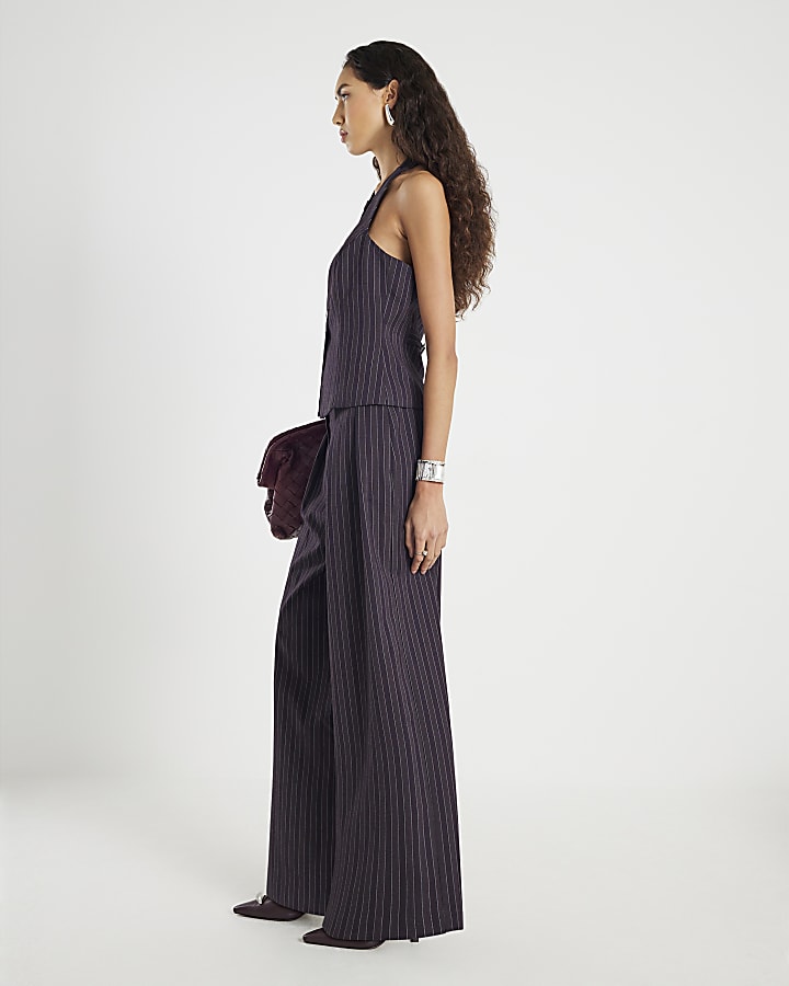 Purple Pinstripe Wide Leg Trousers