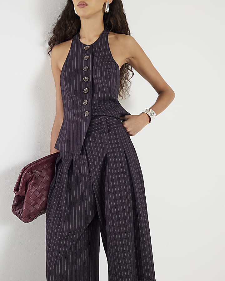 Purple Pinstripe Wide Leg Trousers