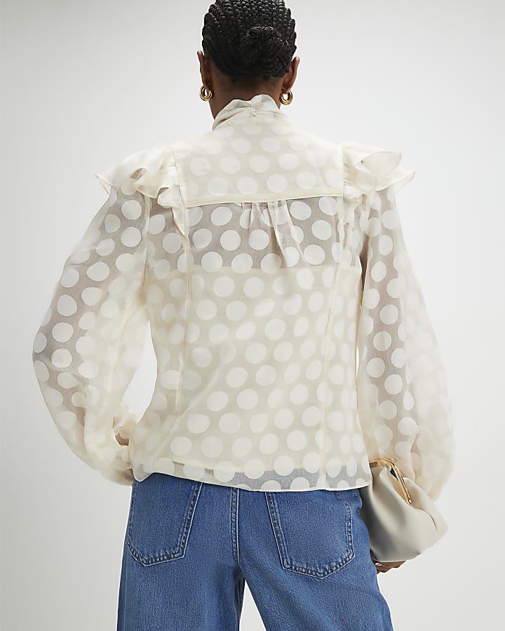 Cream Pussybow Spot blouse