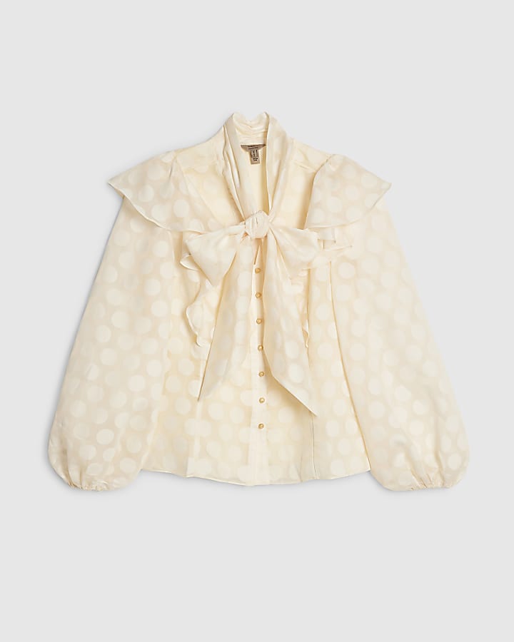 Cream Pussybow Spot blouse